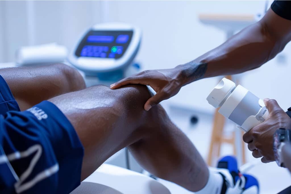 Physiotherapeut bei einer Kaltlufttherapie