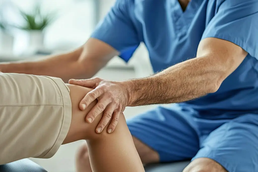 Ein Physiotherapeut mit einer Patientin